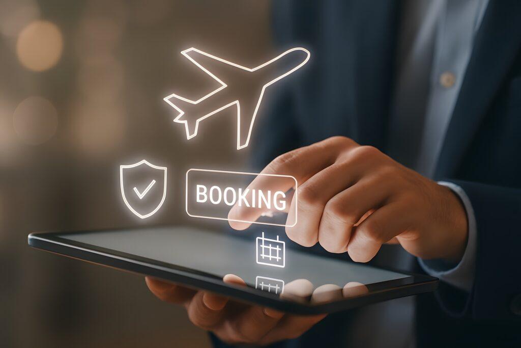 Tablet mit Flugbuchung Symbolen | Randm Tornado